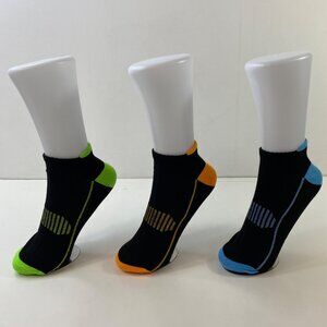 Womens Ankle Socks Set 3 Solid Accented Heels Toes Black Green Orange Blue
